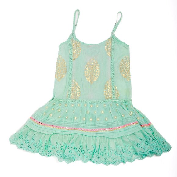 Boho Embellished Aqua Blue Sun Dress with tassels and embroidery Cotton Size S - Picture 11 of 13